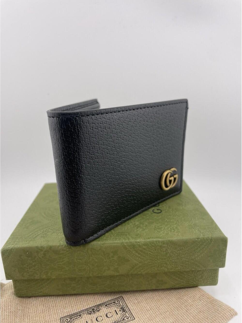 Gucci Men's Black Leather Bifold Wallet With Gold GG Initials Authentic New - Picture 6 of 9